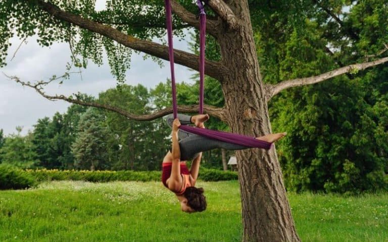 you can practise aerial yoga outdoors