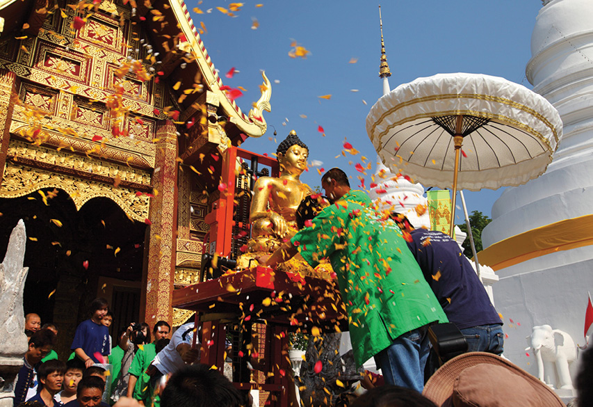 People participating in the traditional Songkran water festival in Thailand
