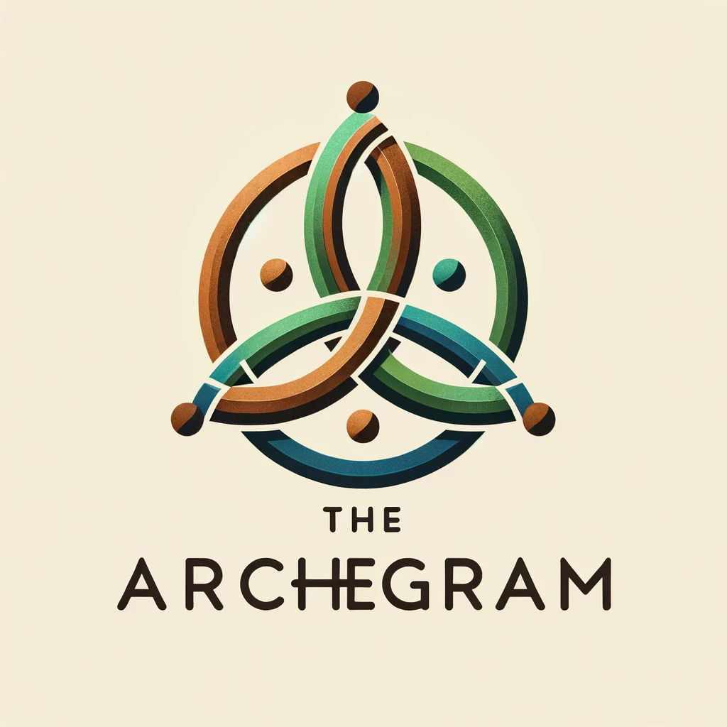 DALL·E 2024 11 14 15.30.09 A logo design for 'The Archegram' inspired by the Holy Trinity symbol, symbolizing three archetypal energies 'inner strength,' 'connection,' and 'wis